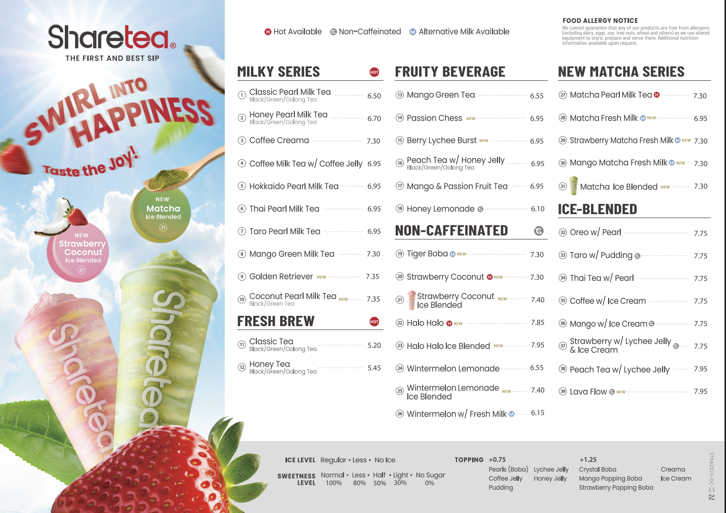 Full ShareTea Charlotte menu
